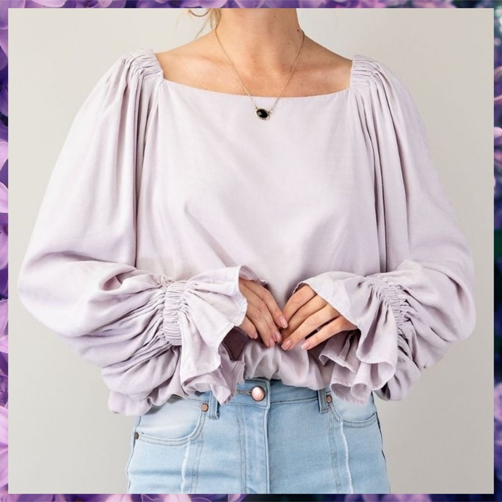 NWT EASEL Sexy Open Back Top WTie,Square Neck,Exaggerated Sleeves, Ruffled Cuffs - Picture 10 of 16